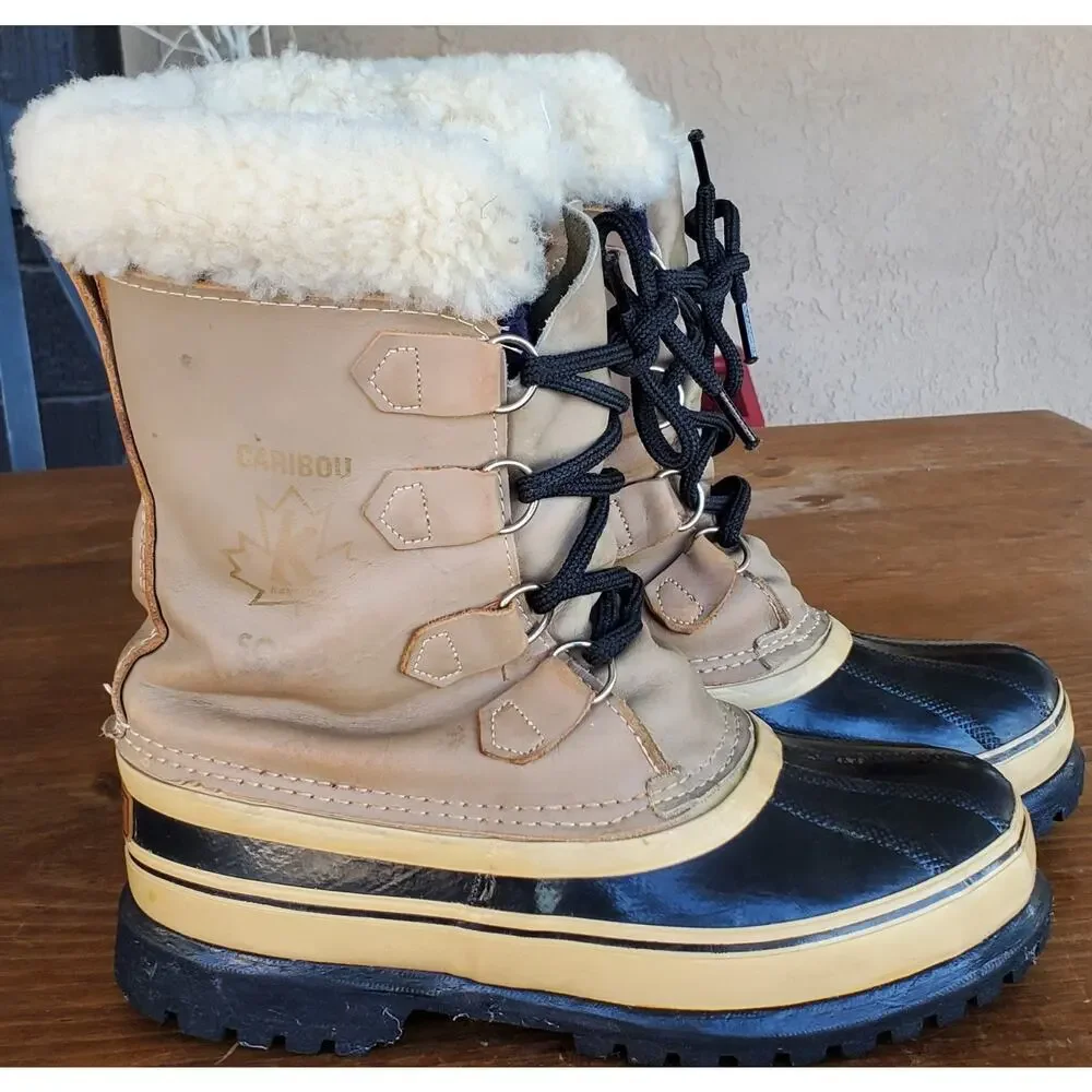Vintage Sorel Caribou Boots Women Size 7 Made in Canada Leather Wool Lined Winte